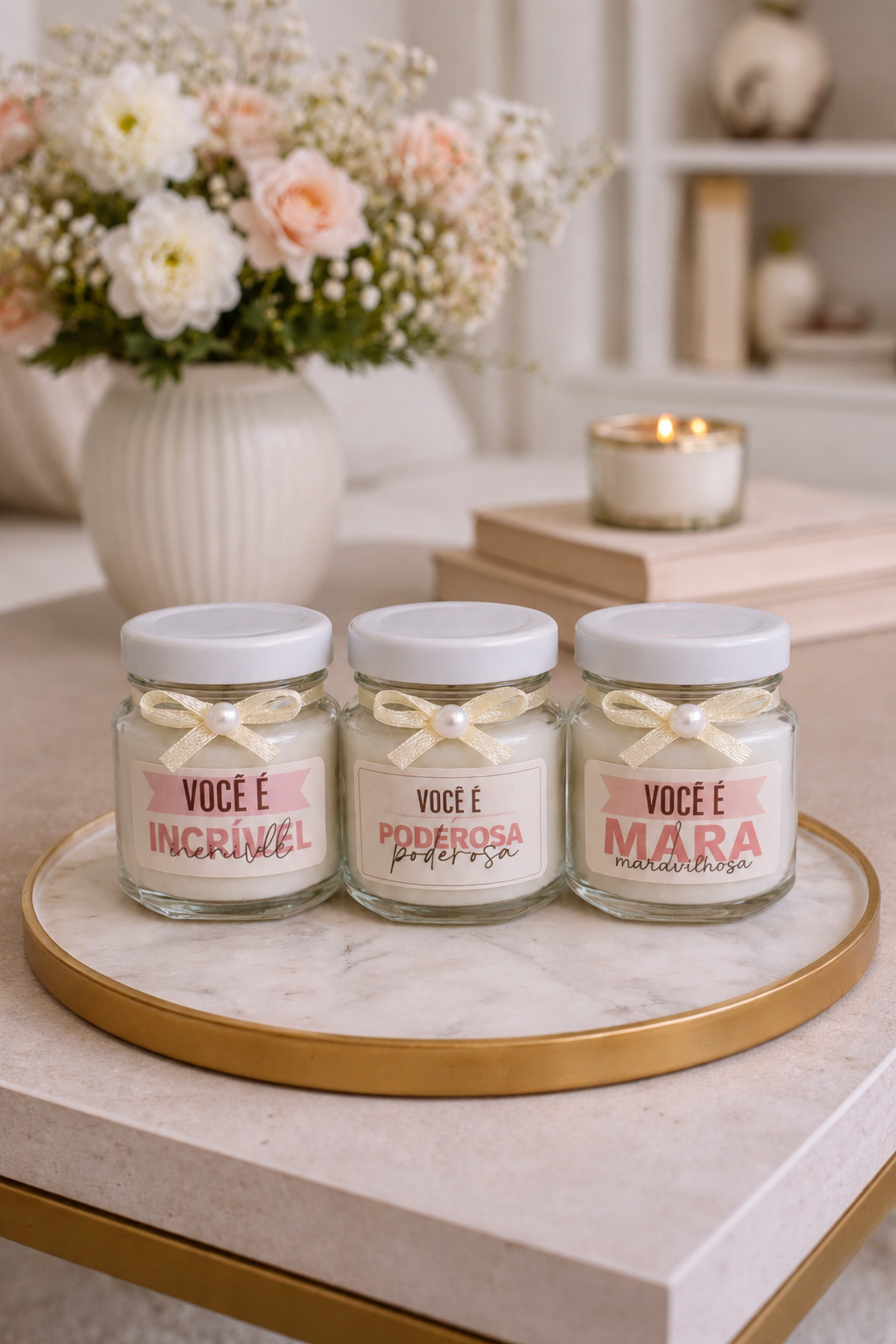 Caixa Florida com 3 Mini Velas Aromáticas