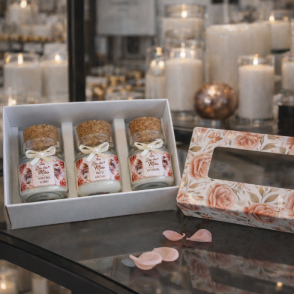 Caixa Florida com 3 Mini Velas Aromáticas